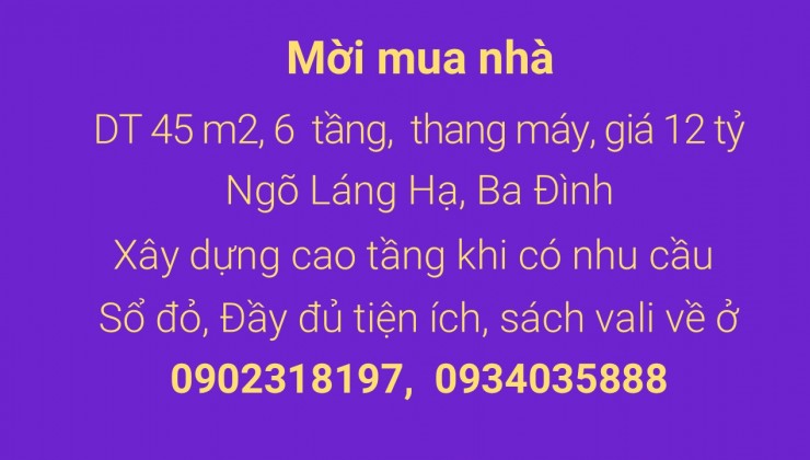 12 tỷ, 45 m2 6 tầng, Láng Hạ -Ngôi nhà mơ ước của bạn đang chờ đợi